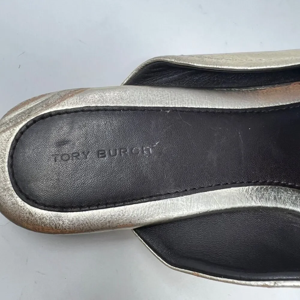 Tory Burch Women’s GEORGIA BACKLESS LOAFER Gold Metallic Leather Size 10